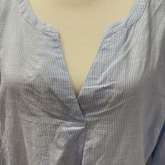 CROFT & BARROW Blue White STRIPE 3/4 SLEEVE SCALLOP HEM TOP SIZE 3x Embroidered - Picture 2 of 11
